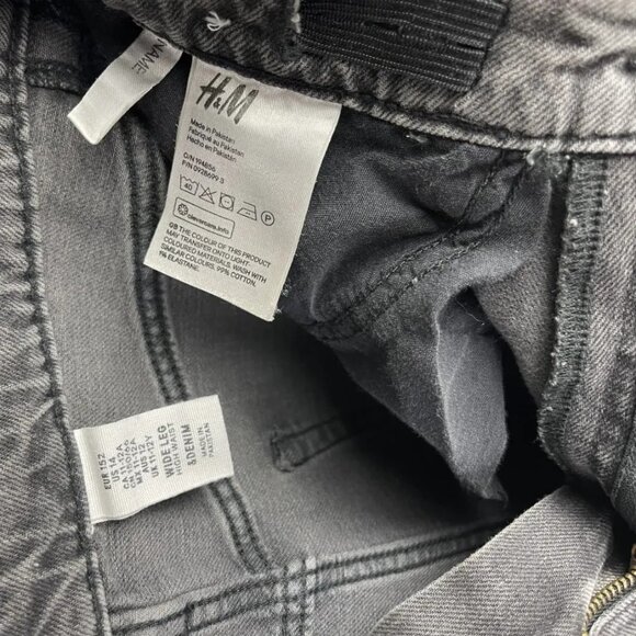 H&M Girls Wide Leg Jeans Size 14 Kids Dark Gray Denim High Waist Adjustable - Picture 12 of 14